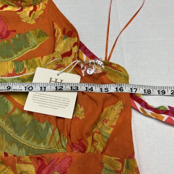 Haute Hippie Halter Top M Tropical Floral High Neck Smocked Vacation Resort - Picture 6 of 10